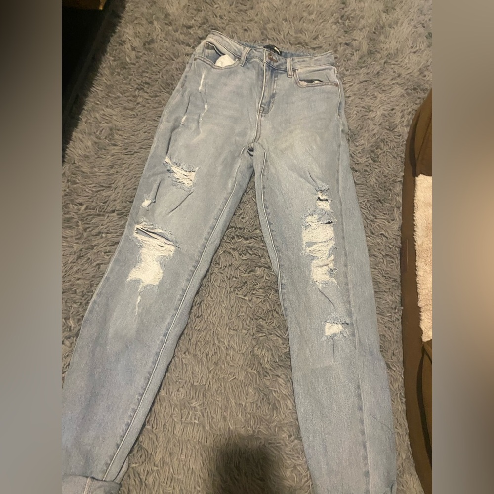 Fashion Nova Light Wash Distressed Boyfriend Jeans